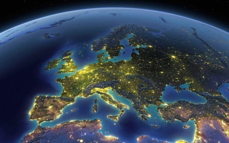 image of globe focus on Europe from space